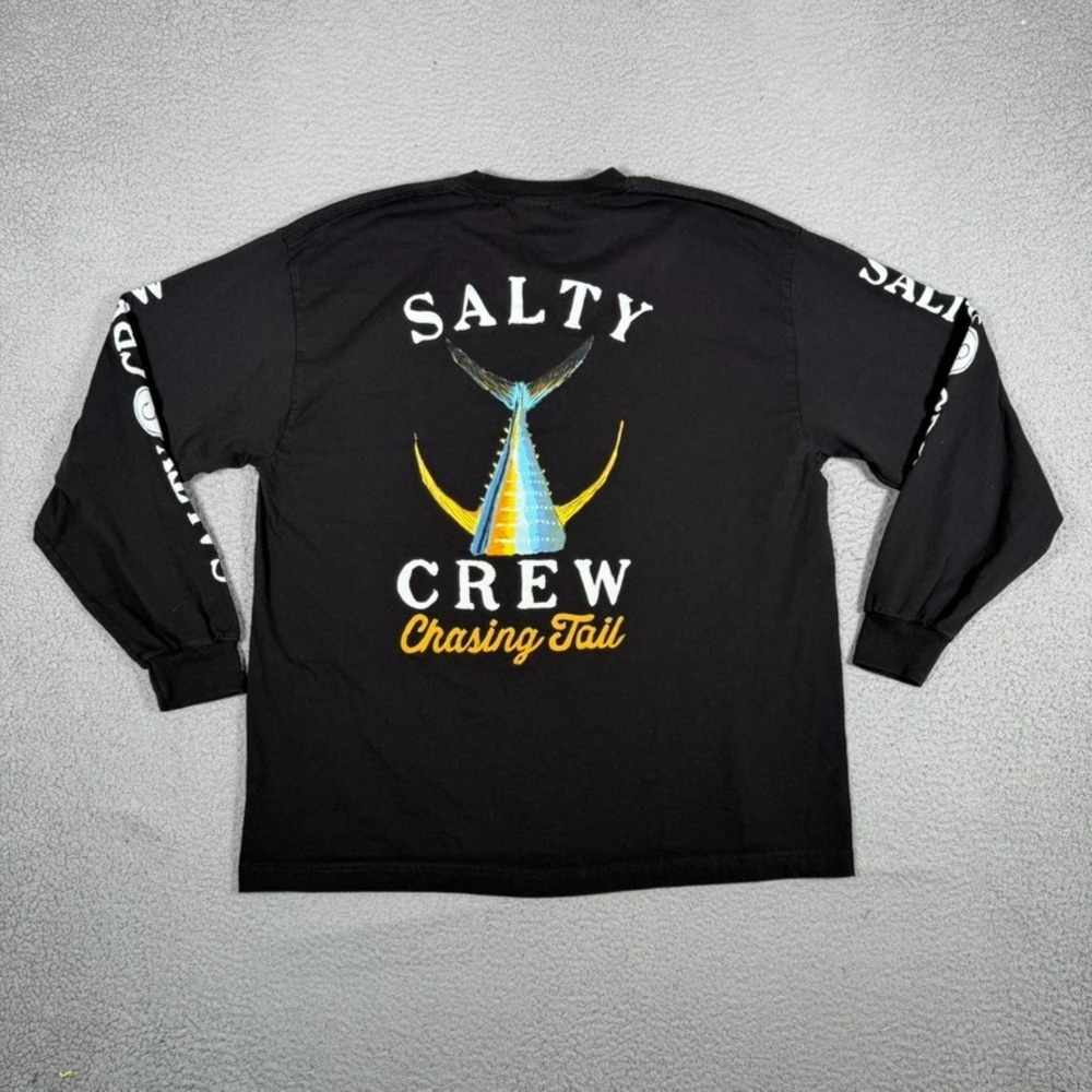 Salty Crew Shirt Mens XL Black Graphic Fishing 100% Cotton Chasing Tails Preppy